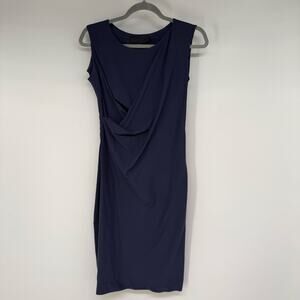 Veronique Miljkovitch Ruched Faux Wrap Dress Size XS Blue Sleeveless Draped